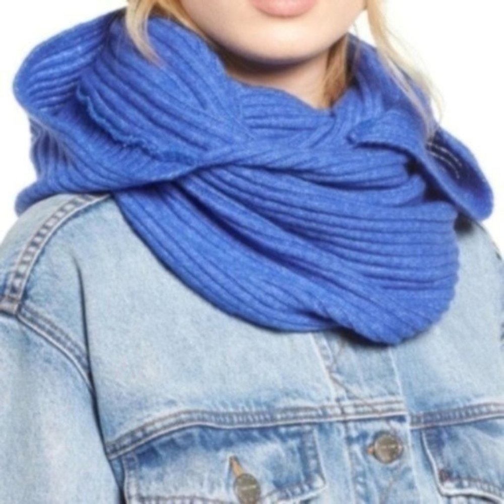 Free People Bottom Line Hooded Rib Cowl, Blue